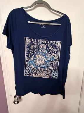 Lucky Brand Navy Scoop Neck Elephant Graphic Tee